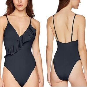 TRINA TURK V-Neck Ruffle One Piece Swimsuit